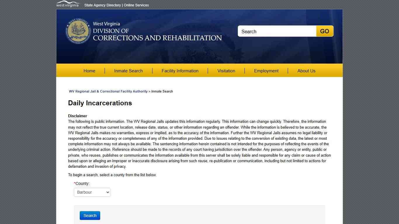 Active Inmate by Sentencing County or Institution - OIS Search