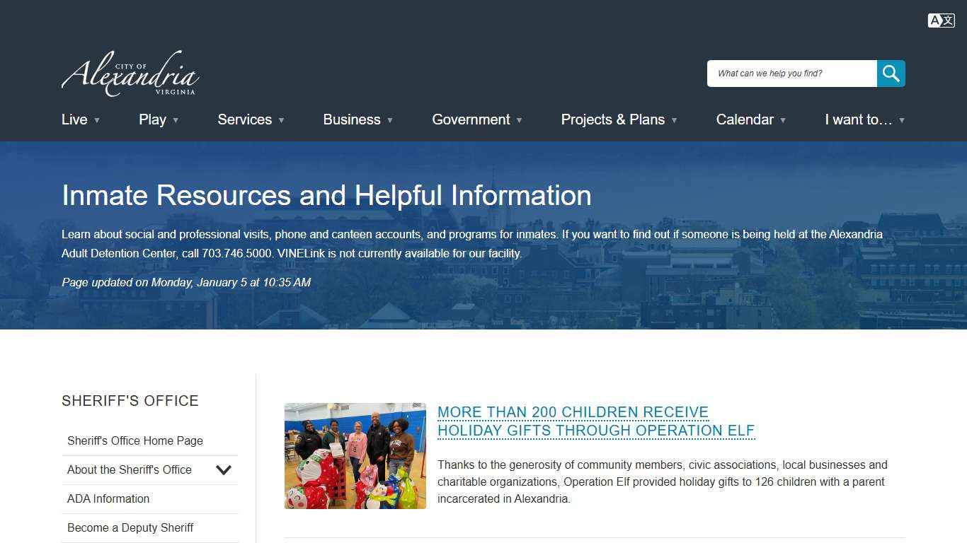 [Current] Inmate Resources and Helpful Information | City of Alexandria, VA